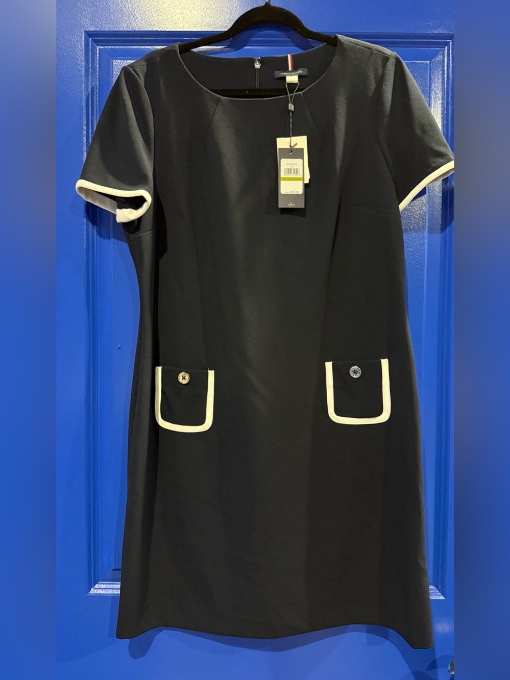 Classic Black Shift Dress with Cream Piping